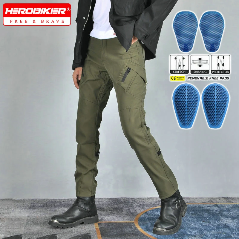 

Winter Motorcycle Riding Pants Waterproof Fleece Thickened Trousers Windproof Army Green Workwear Motorcycle Pants Anti-drop