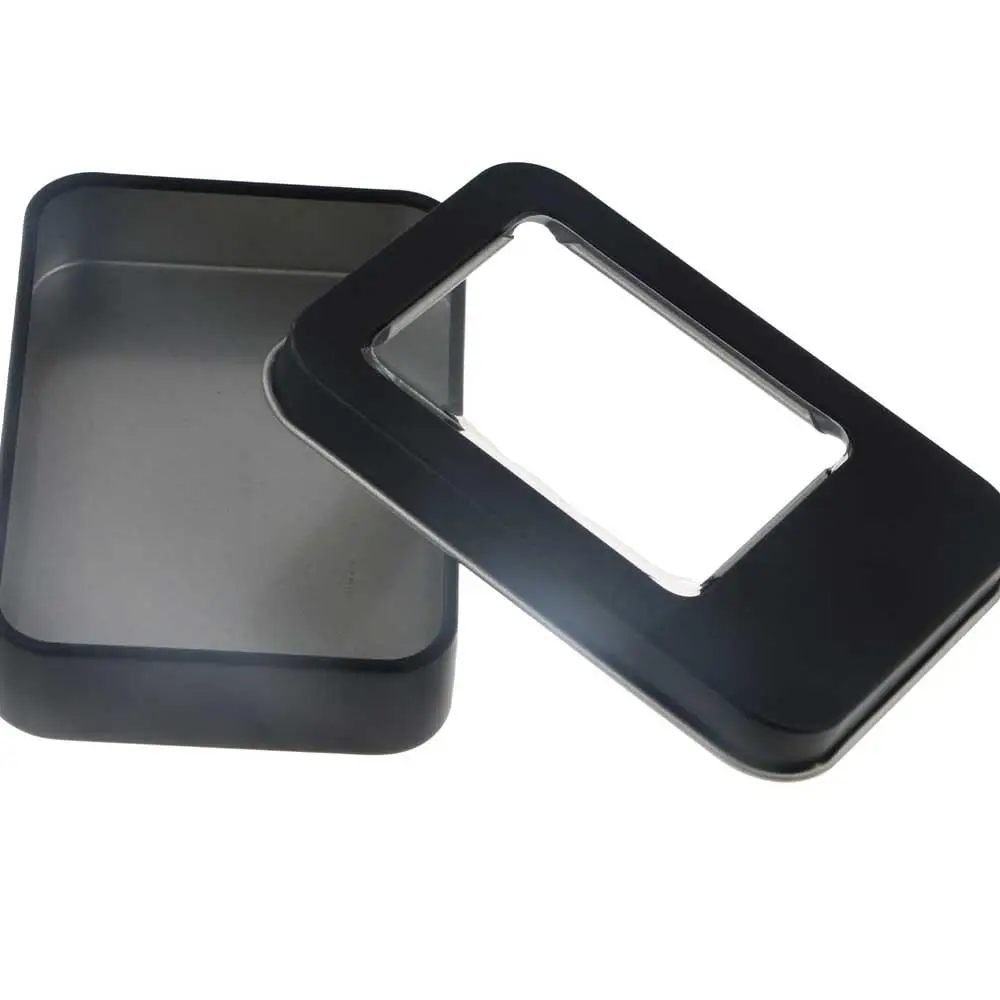 

Multicolor Tin Box with Clear Window Lid Rectangular Empty Nail Art Display Case Jewelry Box Candy Package Metal Box