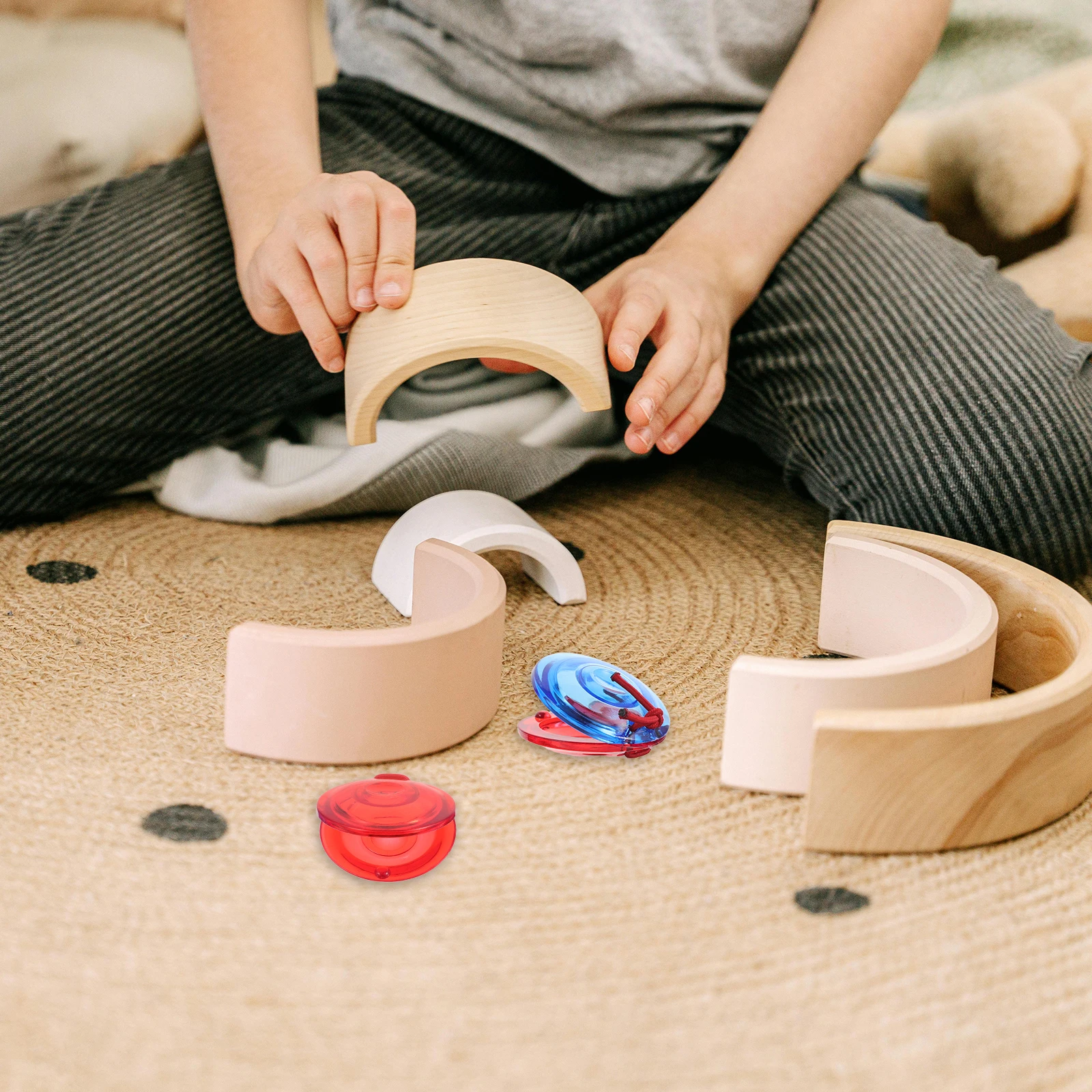 Instrumentos de percusión para niños, castañuelas de baile redondas de plástico transparente, sonido claro, colores rojo y azul, juguetes musicales tempranos, 6 uds.