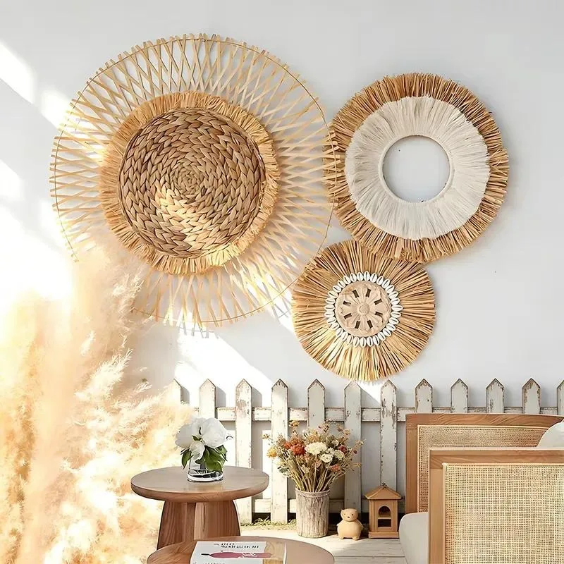 Factory plant pattern modern wall decoration new straw weaving Japan Morocco Hotel B & B raffia seaweed wall decoration