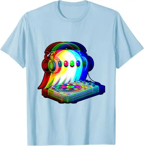 House Music Ghost Dj Optical Illusion EDM Halloween Rave DJ T-Shirt Humor Lustiges Rock Grafik Outfit Kurzarmblusen Y2k Top – Detail 11