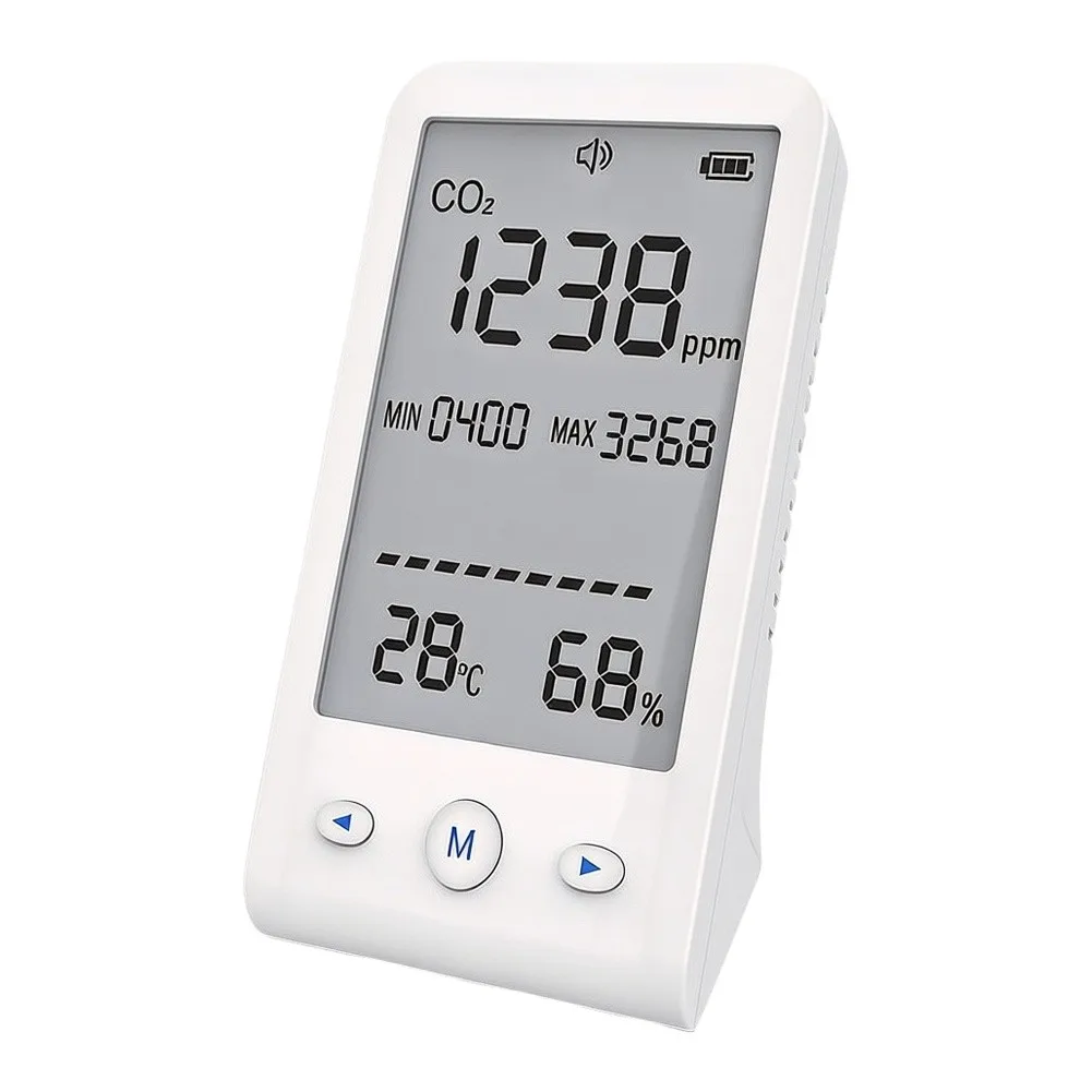 Carbon Dioxide Level Detector with Ambient Temperature Humidity Readings LCD Interface NDIR Technology Fast 1.5s Sampling