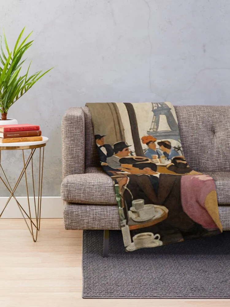 Parisian Café Rendezvous: Vintage Charm with Eiffel View Throw Blanket Hairys funny gift Tourist Softest Blankets