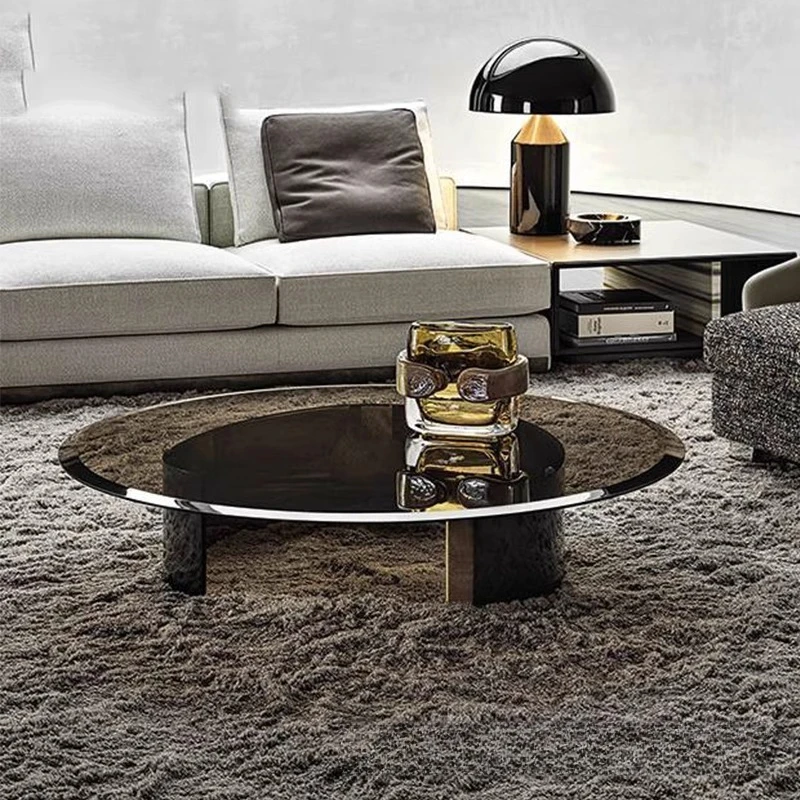 

Living Room Light Luxury Coffee Tables Italian Minimalist Tempered Glass Round Coffee Tables Simple Home Furniture ChaJi JTC