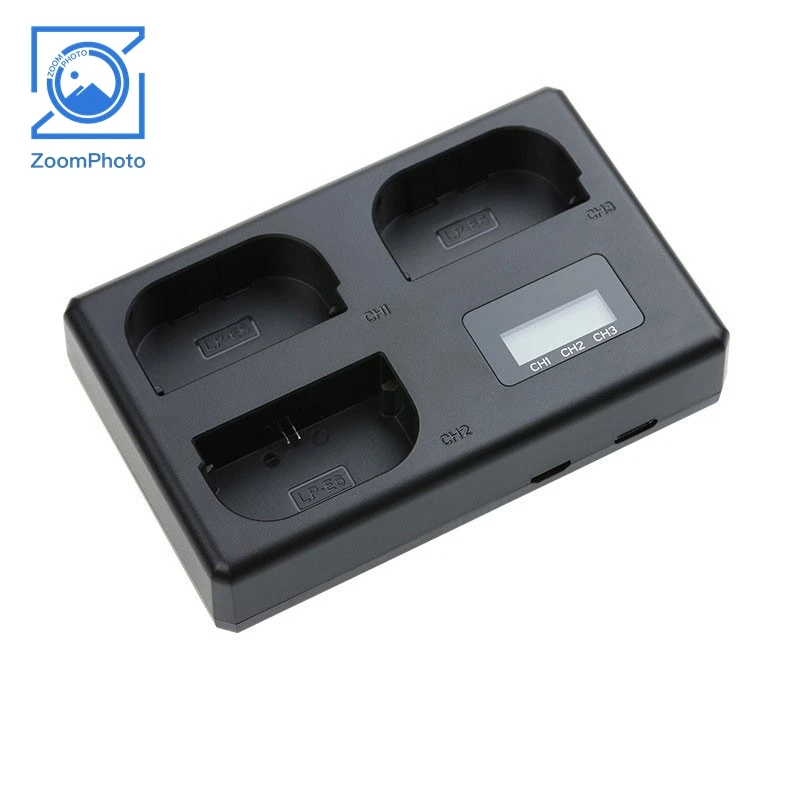 LP-E6-tri Portable Battery Charger 3 Charging Slots for Canon R5 R6 Cameras Batteries DSLR Triple Charging Base
