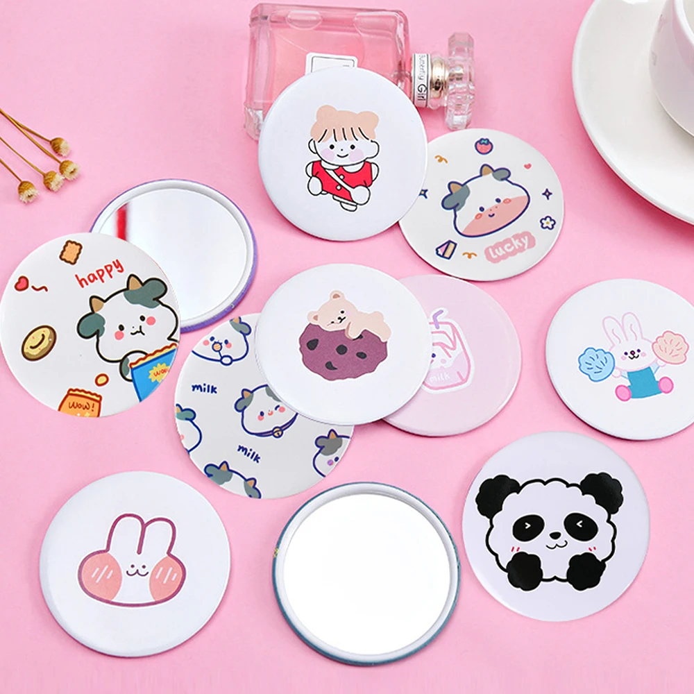 3Pcs Set Cartoon Round Mirrors Mini Portable Cute Vanity Mirrors Beauty Tools For Women Girls