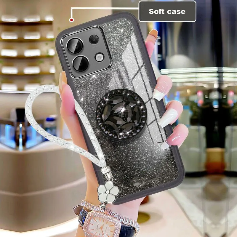 POCO M6 PRO Case Bling Glitter Lanyard,Luxury Diamond Holder Case For Xiaomi POCO M6 X6 Redmi Note13 pro + 4G Back Cover M6pro