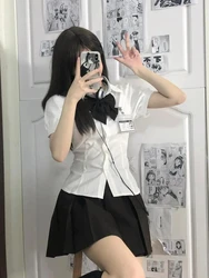 Japan Korean fashion academy Preppy style bow tie shirt for Women summer Short Sleeve students white jk shirt Blouse cute Top