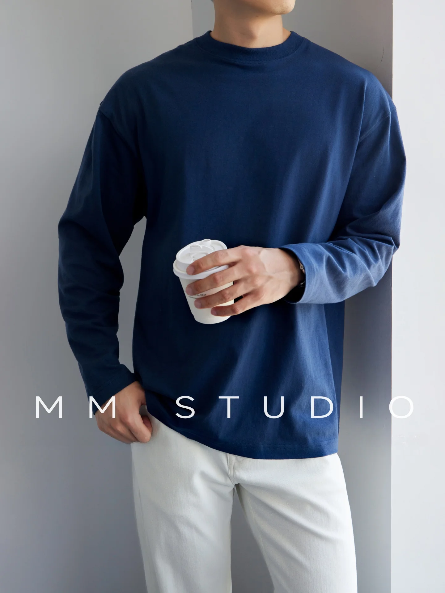 American Casual Cotton Long Sleeve T-Shirt Men's Loose  Color Base Shirt round Neck Tubular Weave Pure Cotton Autumn Wear