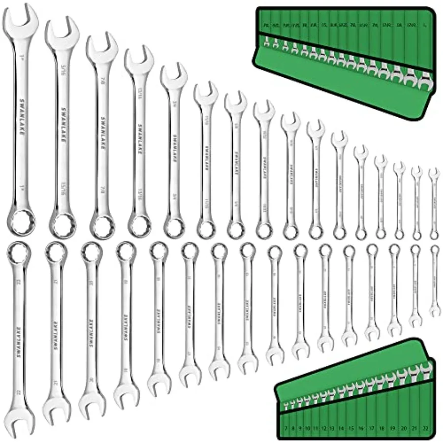 SWANLAKE 32-Piece Combination Wrench Set SAE and Metric 1/4