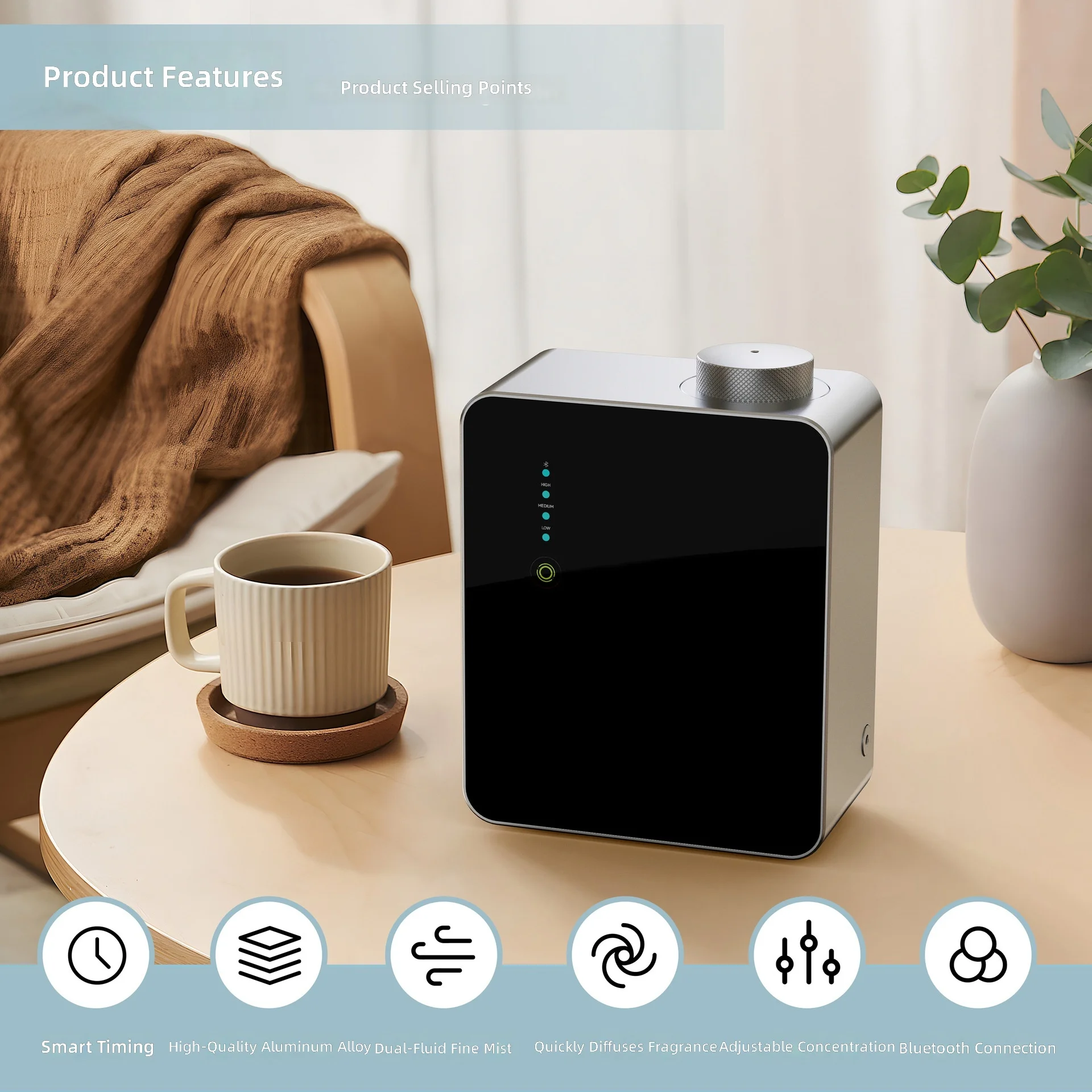 Aroma Diffuser, 400ml Essential Oil Timer, Silent Bluetooth Scent Machine for Home Office, Aromatherapy Fragrance Dispenser