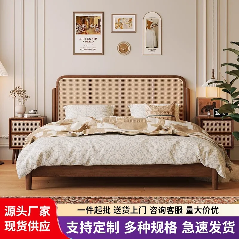 French medieval full solid wood bed Nordic retro modern simple 1.8 meters master bedroom double bed 1.5 meters small apartment