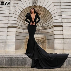 Stylish Black Deep V Neck Evening Dress Mermaid Fishtail Party Dresses Vestidos De Noche Vestidos Prom 2023 Custom Made Gown