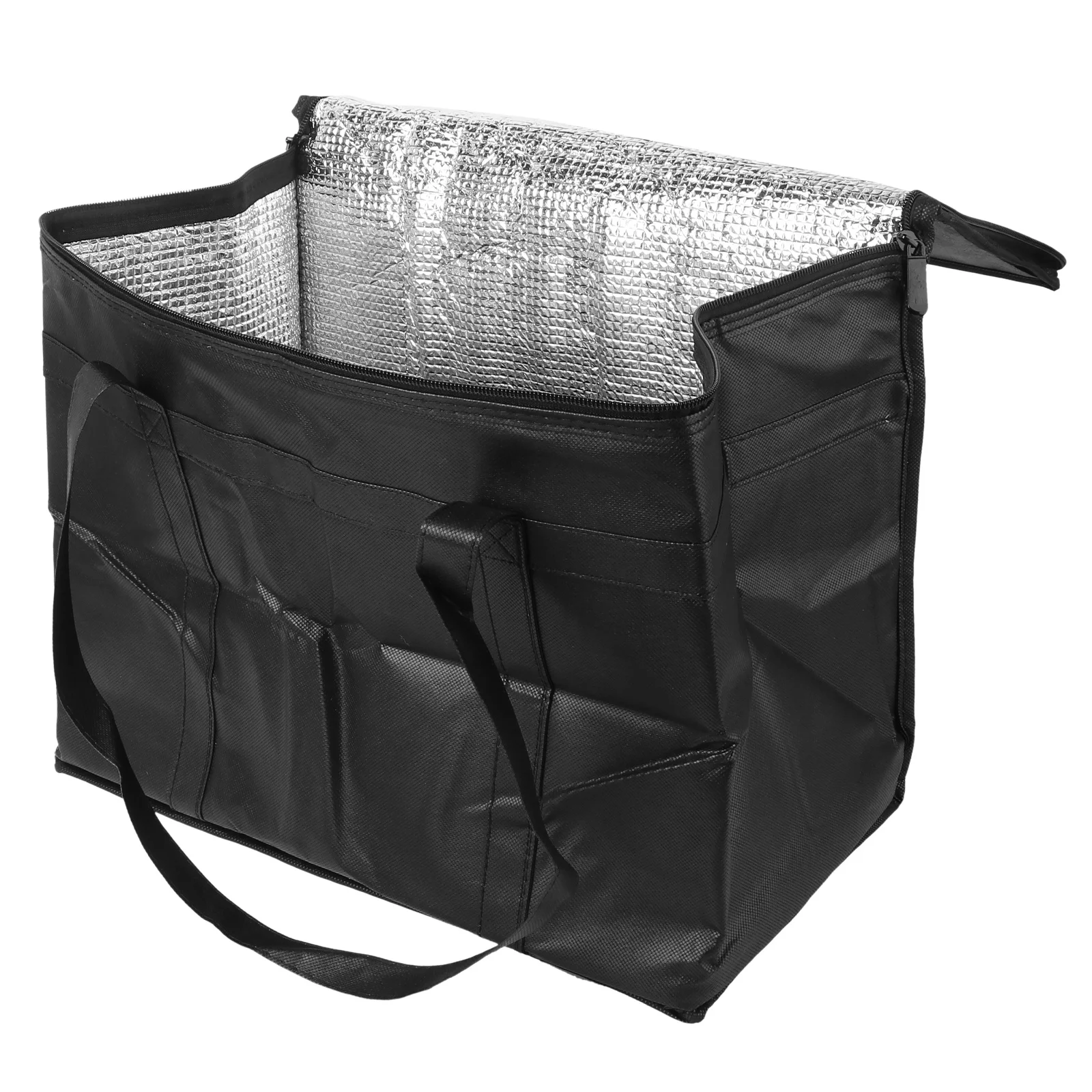 

Heavy Duty Black Insulated Grocery Tote Reusable Cooler Lunch Bag Zipper Insulated Shopping Picnic Bag Shopping Bags