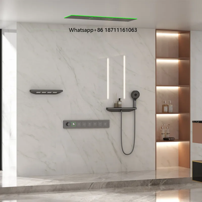Factory Price Luxury Design Rain Shower Wall Mounted Bath Rainfall Waterfall Shower Set Gold Black Bathroom Shower Set with Jets