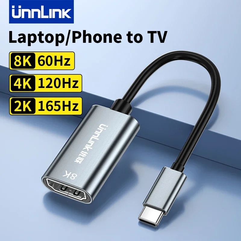 

Unnlink 8K USB C to HDMI Adapter 4K 120Hz/2K 165Hz Type C Thunderbolt 4 to HDMI Converter Hub for Laptop PC Phone to TV Monitor