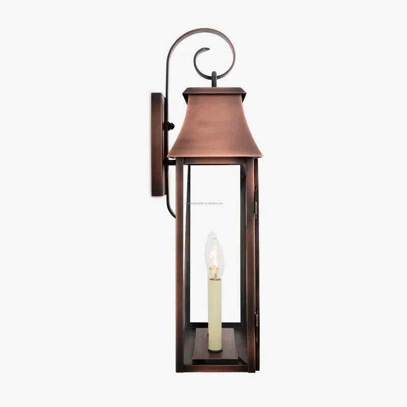 American Designer Coach-style Lantern Villa Outdoor Sconce Solid Brass Clear Glass Antique Brass Bronze Copper Indoor Wall