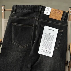 0021# Autumn New American Retro Heavyweight Black Denim Stretch Jeans Men's Simple Washed Old Casual Straight Slim Pencil Pants