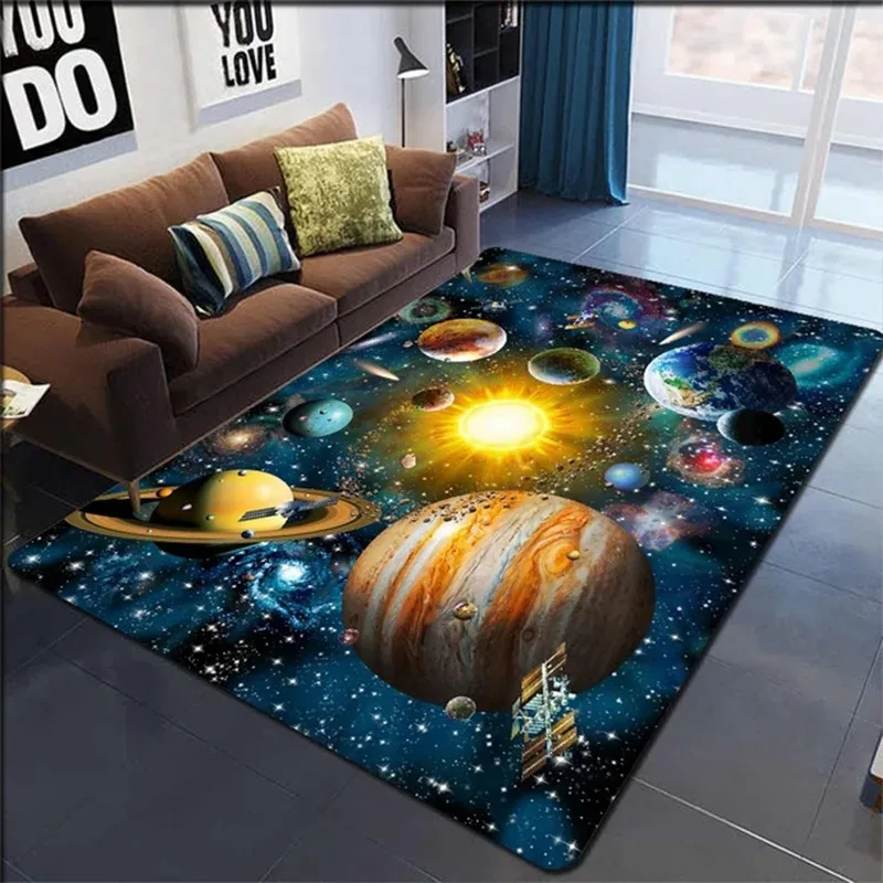 VIKAMA Cartoon Planet Crystal Velvet Carpet Large Size Living Room Bedroom Non-slip Rug Sofa Coffee Table Blanket Kids Room Mat