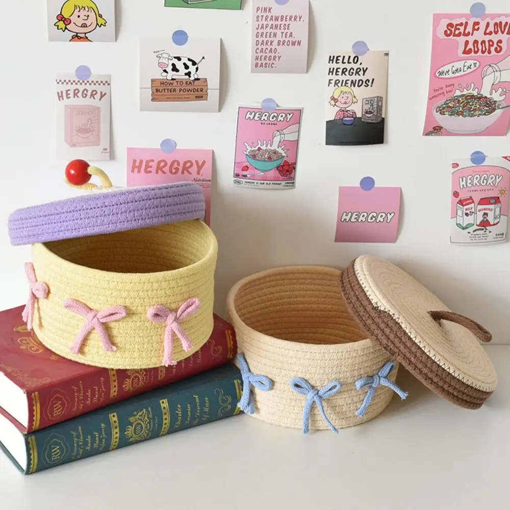 

Cotton Thread Cute Cotton Woven Basket Stackable Handmade Ins Desktop Storage Box Space Saving Top Handle