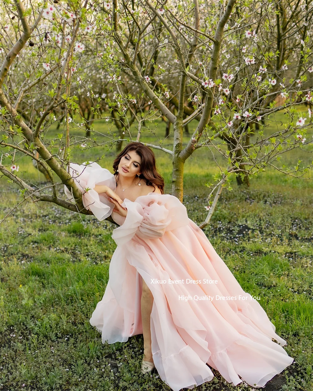 Xikuo-Vestidos De Noche De Organza rosa De hadas, Vestidos De fiesta con escote en forma De corazón y hombros descubiertos, elegantes Vestidos De fiesta personalizados