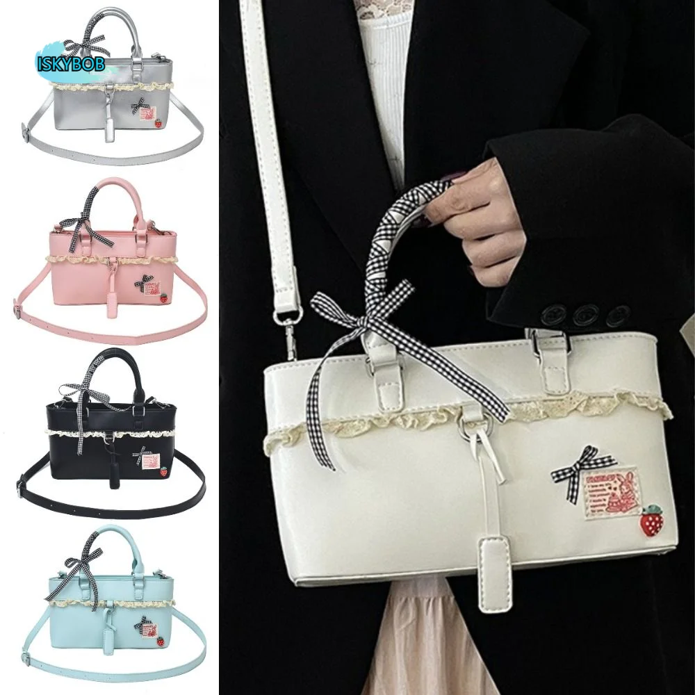 

Portable Soft Woman Shoulder Bag Casual Bow Bandage Crossbody Bucket Bag Sweet Pu Leather Handbag Office Lady