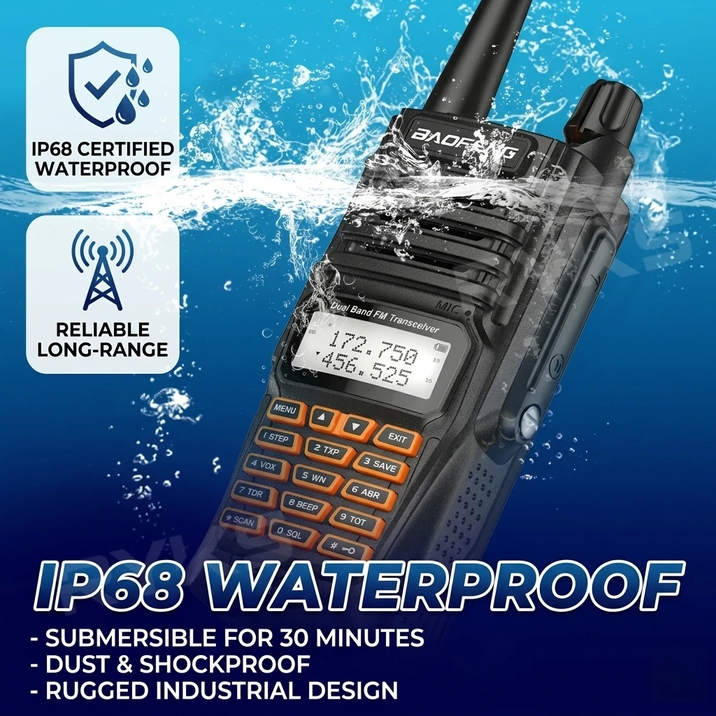 Baofeng Uv-9R Plus Ip68 Waterproof Walkie Talkie Type-C Charging Dual Band Vhf Uhf Two Way Radio Outdoor Camping Hiking