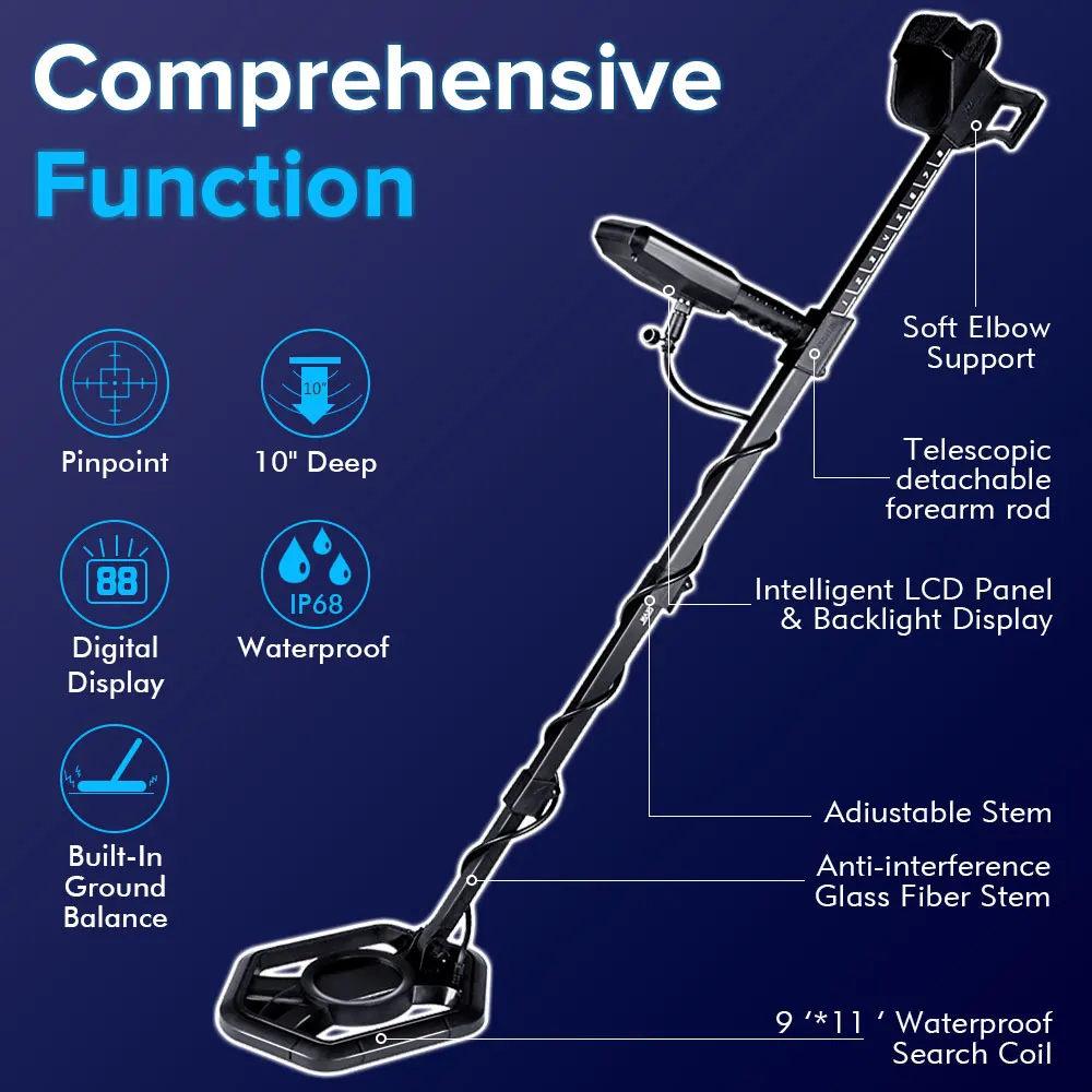 Professional Underground Metal Detector with LCD Display, Outdoor Hand-held Gold Detector, Treasure Seeker, High Accuracy, T66