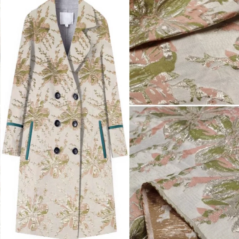 

Jacquard Fabric Large Hem Dress Windbreaker Set Woven Brocade Clothing Designer Cloth per Meter Apparel Diy Sewing Material