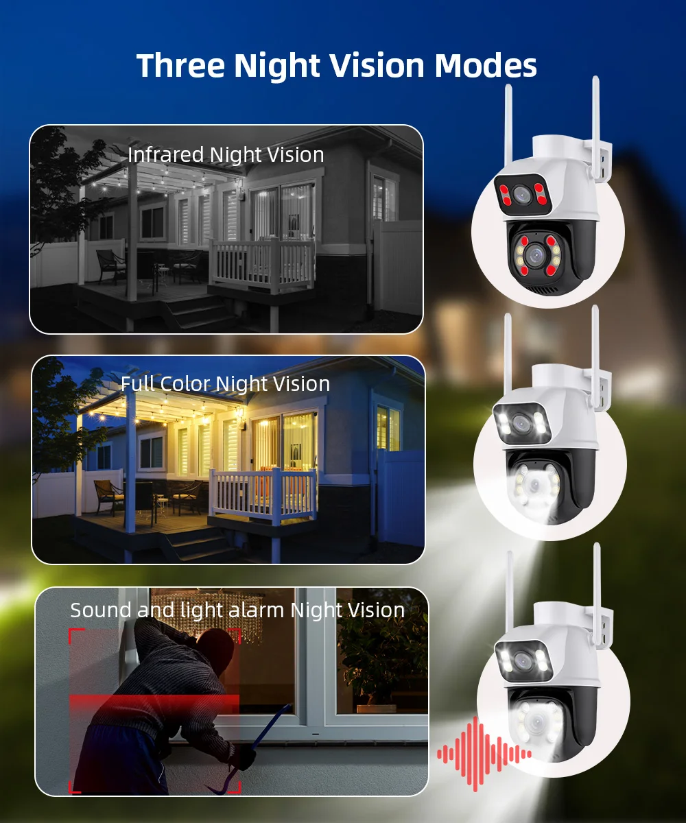 8MP Wifi Security Camera PTZ Dual Lens AI Auto Tracking Wireless CCTV Outdoor Surveillance Cameras iCSee IP Camera Night Vision