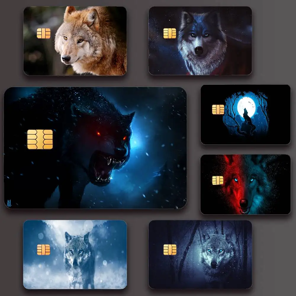 Animal Wolf Poster Credit Skin Cover Card Stickers 4PCS Film Bus Pass Front Decoration Bank Debit Waterproof