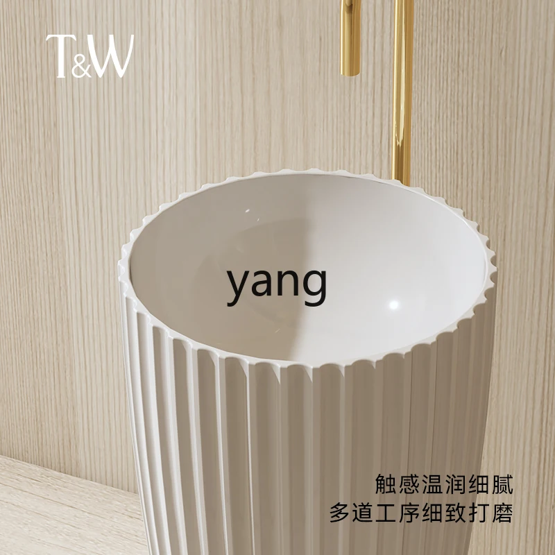 LTT artificial stone wash basin household hotel vertical striped cylinder floor column basin bathroom