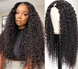 V Part Wigs Human Hair Kinky Curly V Part Human Hair Wigs For Black Women No Leave Out  U Part Wigs Glueless Full Head Wigs