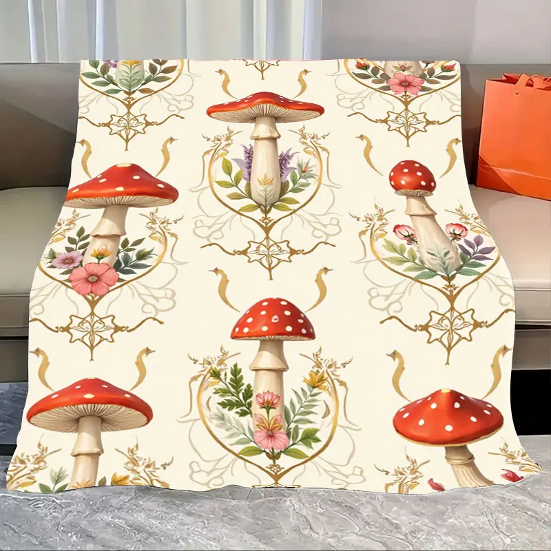 

1pc Flannel Blanket Vintage Mushroom Floral Blanket for Cozy Home Decor