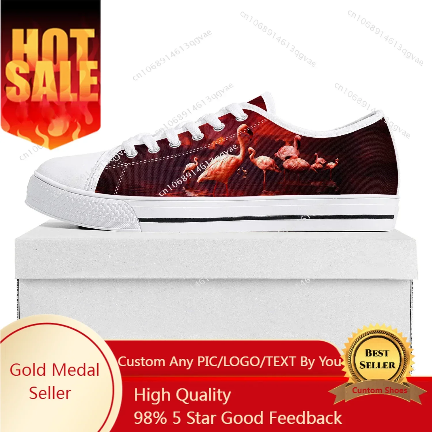 Flamingo Printed Low Top High Quality Sneakers Mens Womens Teenager Canvas Sneaker Casual Couple Shoes Custom Made Shoe White