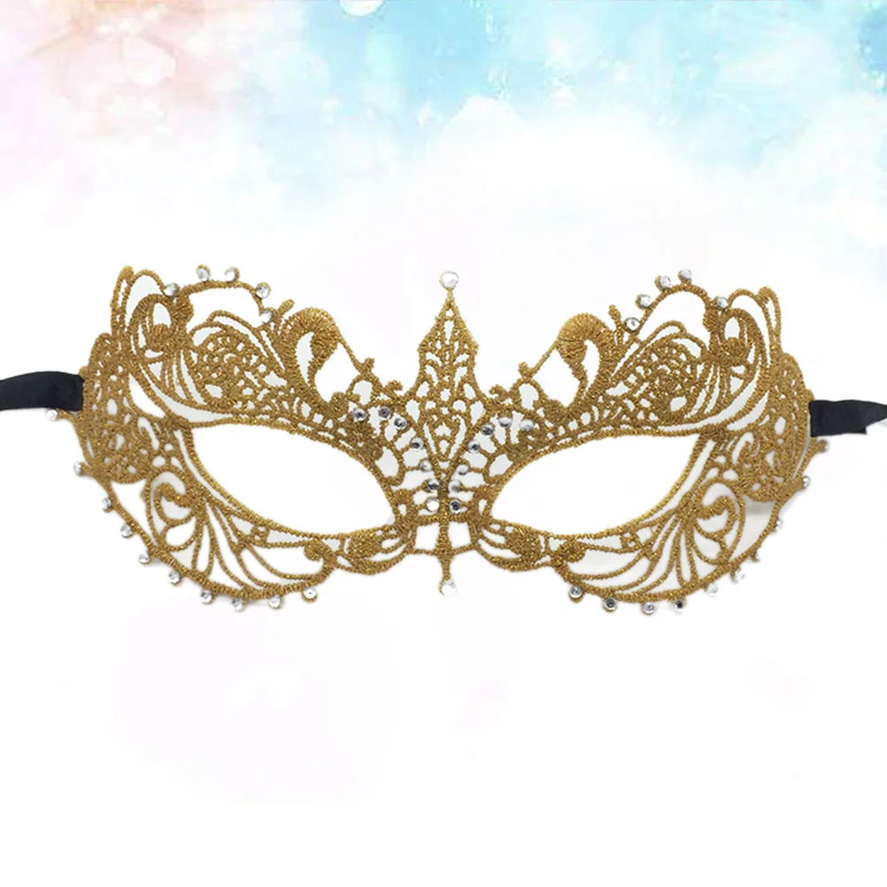 

Golden Half Mask Elegant Rhinestone Design Lightweight Metal Frame Elastic Back for Adult Masquerade Ball Fancy
