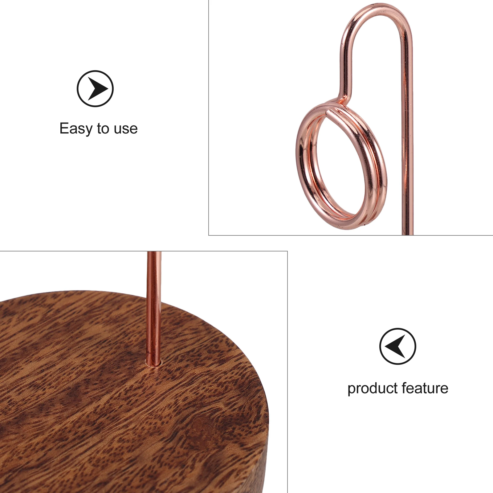 

Note Folder Memo Holder Desk Card Stand Walnut Wood Iron Craft Sturdy Display Photo Greeting Cafe Restaurant Office Use