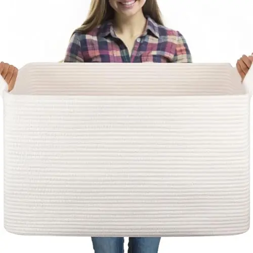 

Большая корзина для одеял 95 л, 61 x 43 x 36 см, плетеная корзина для хранения для гостиной, прямоугольная корзина для одеял в детскую комнату