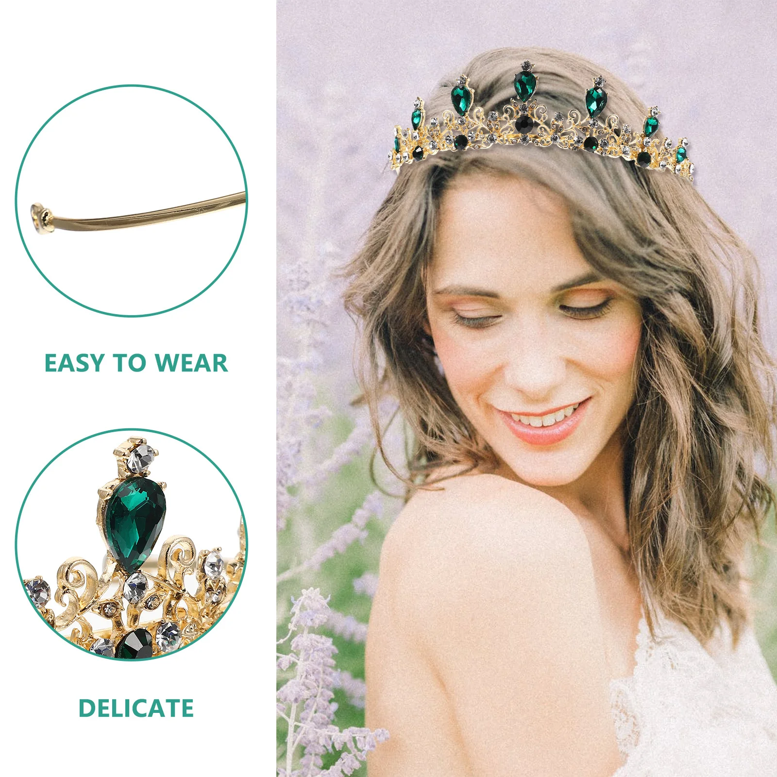 

Green Rhinestone Crown Lightweight Party Hairband Wedding Flower Hair Accessories Bridal Hair Decoration