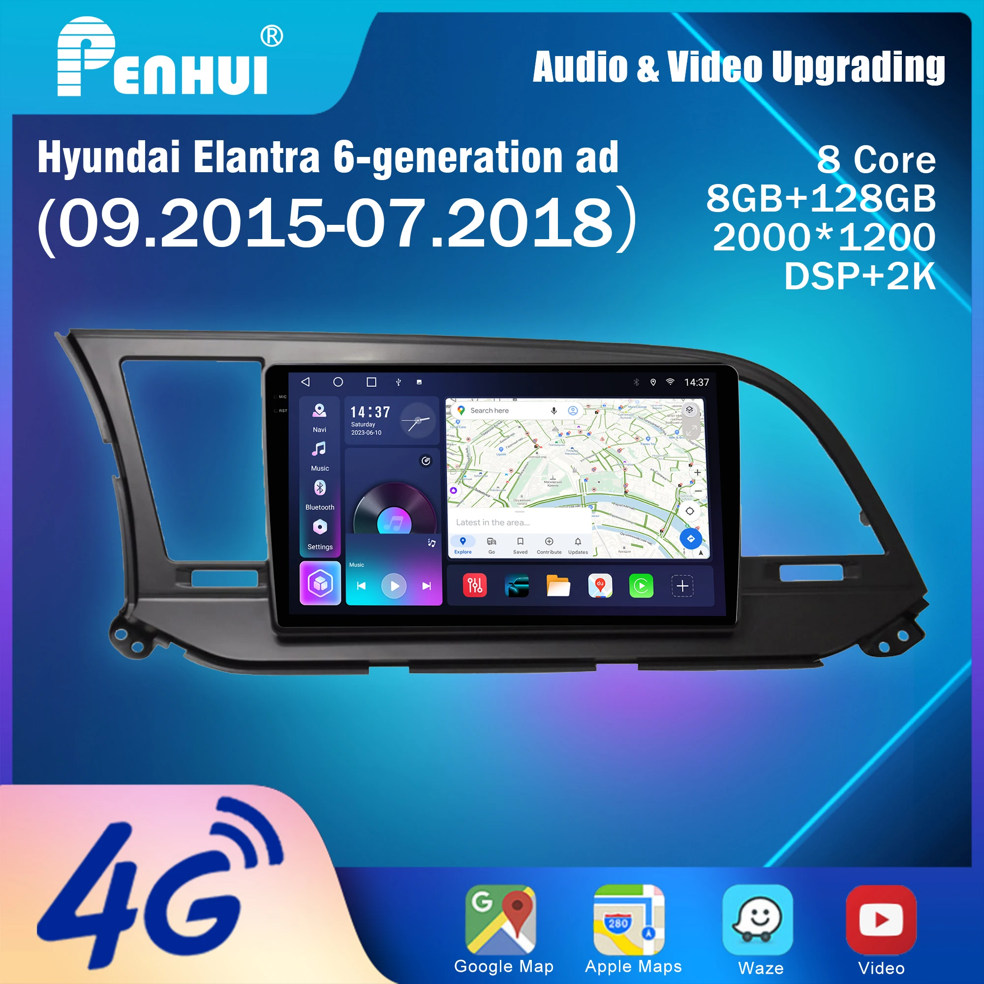 Penhui Android Car DVD Player 2 Din for Hyundai Elantra 6-generation ad (09.2015-07.2018) Multimedia Screen with DSP, Bluetooth