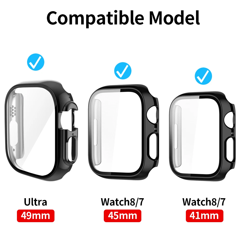 Color Plating Protector Cover For Apple Watch Ultra 49mm Case Screen Protector Glass+Cover for iWatch Series 8/7 41mm 45mm Case