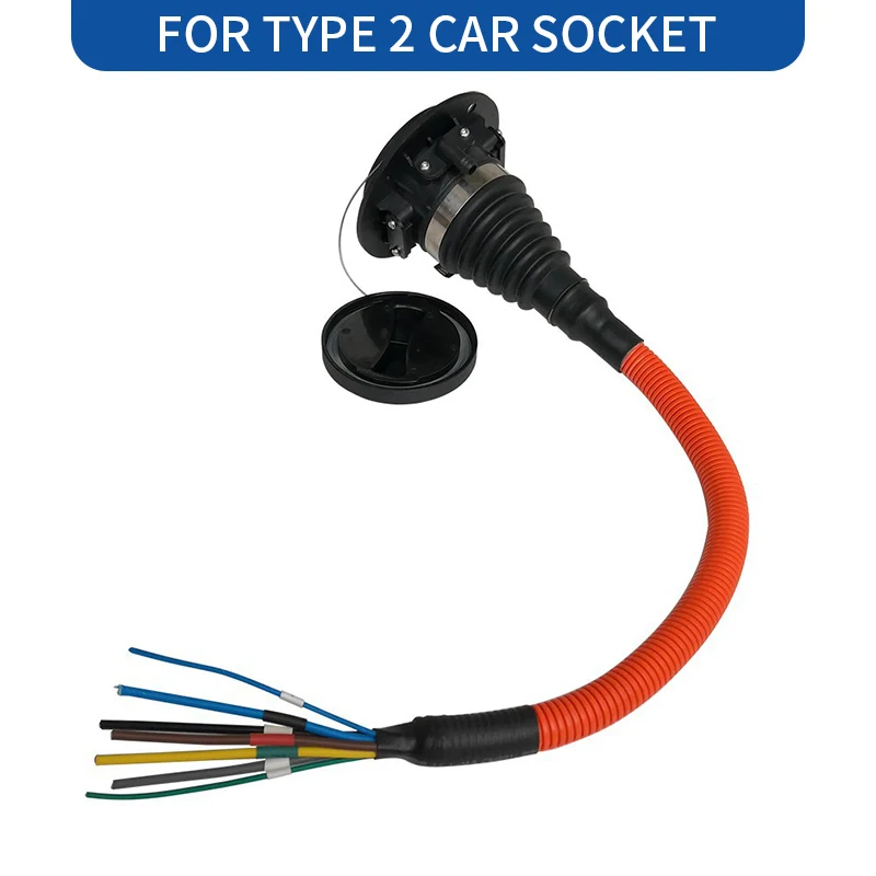Wufen Type2 Mannelijke Contactdoos Met Kabel Voor Elektrische Auto Zijlader Iec 62196 Type 2 Socket Ev Oplader Aansluiting 32a 0.5M Evse
