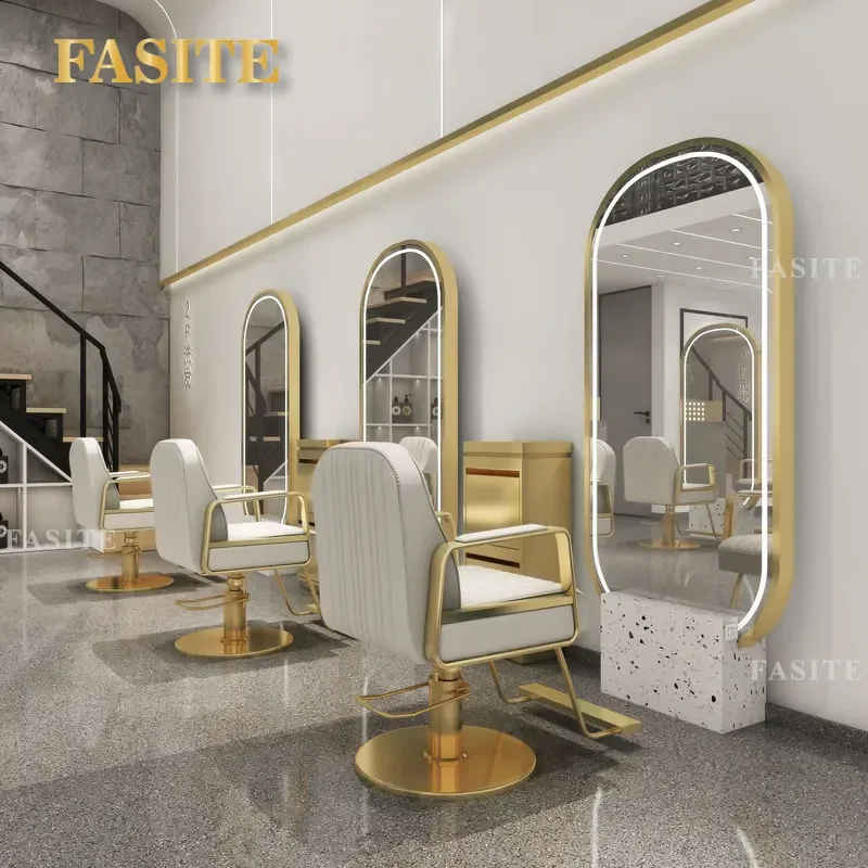 For Barber Shop Hair Large Double Sided Mirror Table with Lamp High End Cutting Perm Dyeing Station Furniture
