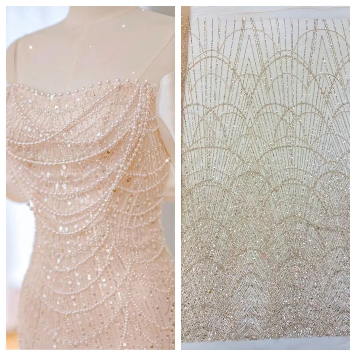 2023 High Quality African 5 Yards Net Lace Fabric French Bridal Luxury Embroidery Beaded Sequins Lace Fabric For Wedding