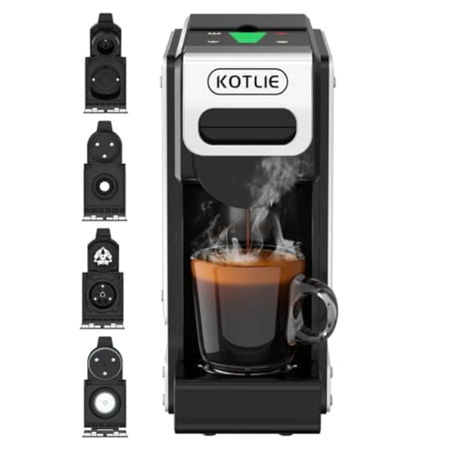 4-in-1 Espresso Capsule Coffee Machine for home office use, stainless steel silver, 19Bar pressure, 1L capacity, compatible wit