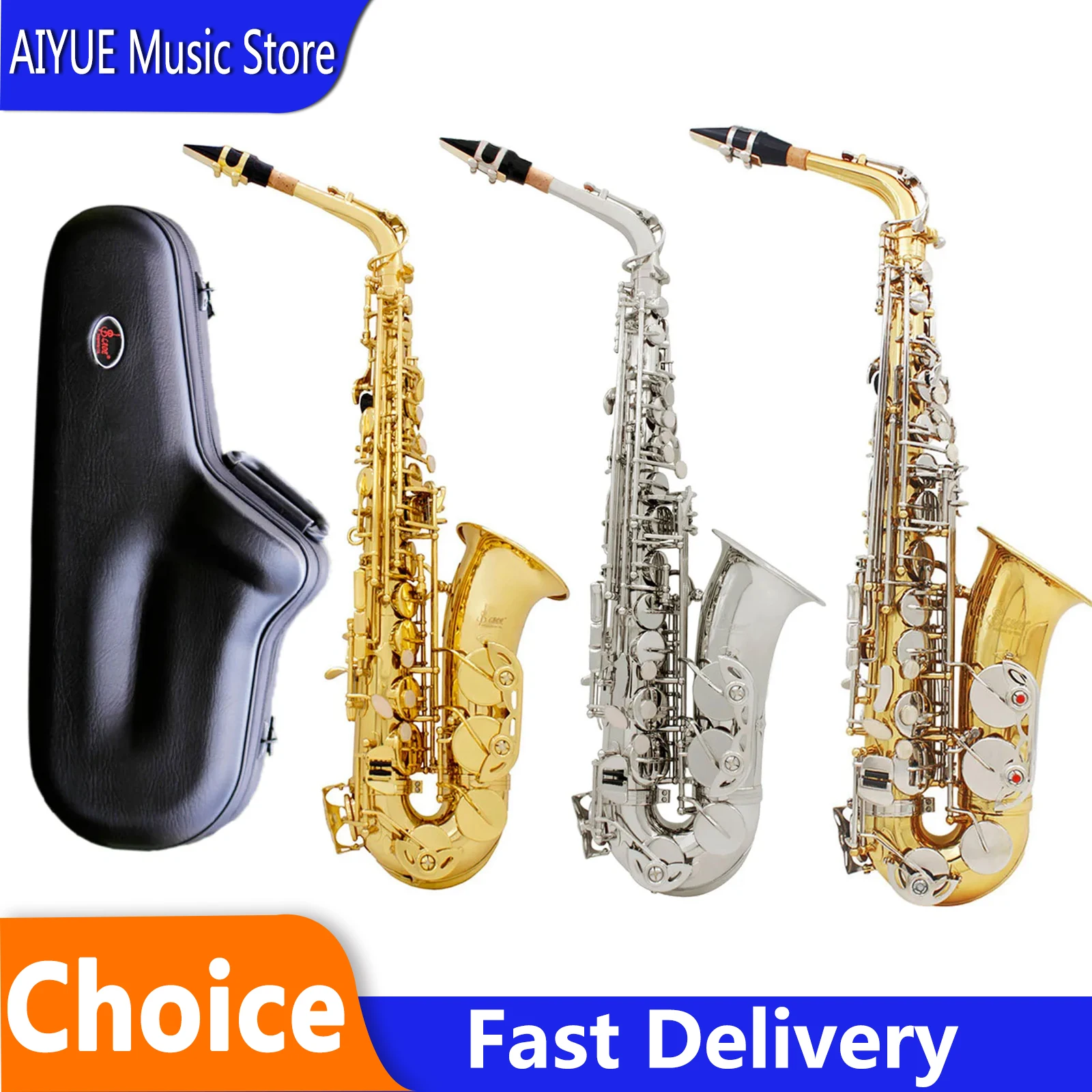 SLADE Alto Saxophone Eb Tune Gold Lacquer Silver Key Brass Body Sax For Beginner Woodwind Instrument With Saxophone Parts
