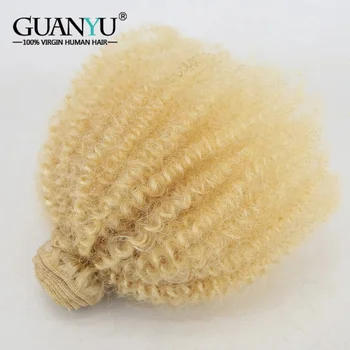 4*4 아프로 킨키 컬리 블론드 # 613 헤어 번들 1개 브라질 버진 인간의 머리카락 4B 4C 금발 번들 헤어 씨실 연장