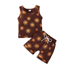 Boys Girls Summer Suits Clothes Baby Muslin Cotton Outfits Vest Shorts Children's Sleeveless Casual Tops +Pants 2PCS 0-5 Years