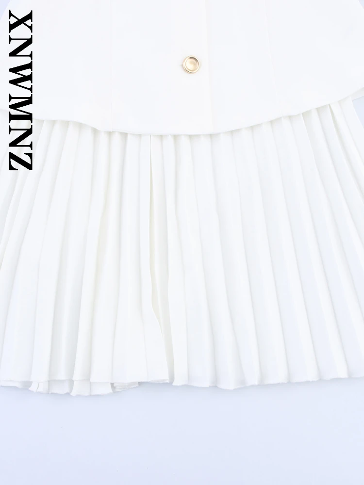 XNWMNZ 2025 Summer Woman Fashion Commuting Sleeveless Dresses Casual Simple Women Clothing V-Collar Shoulder Chic Pleated dress