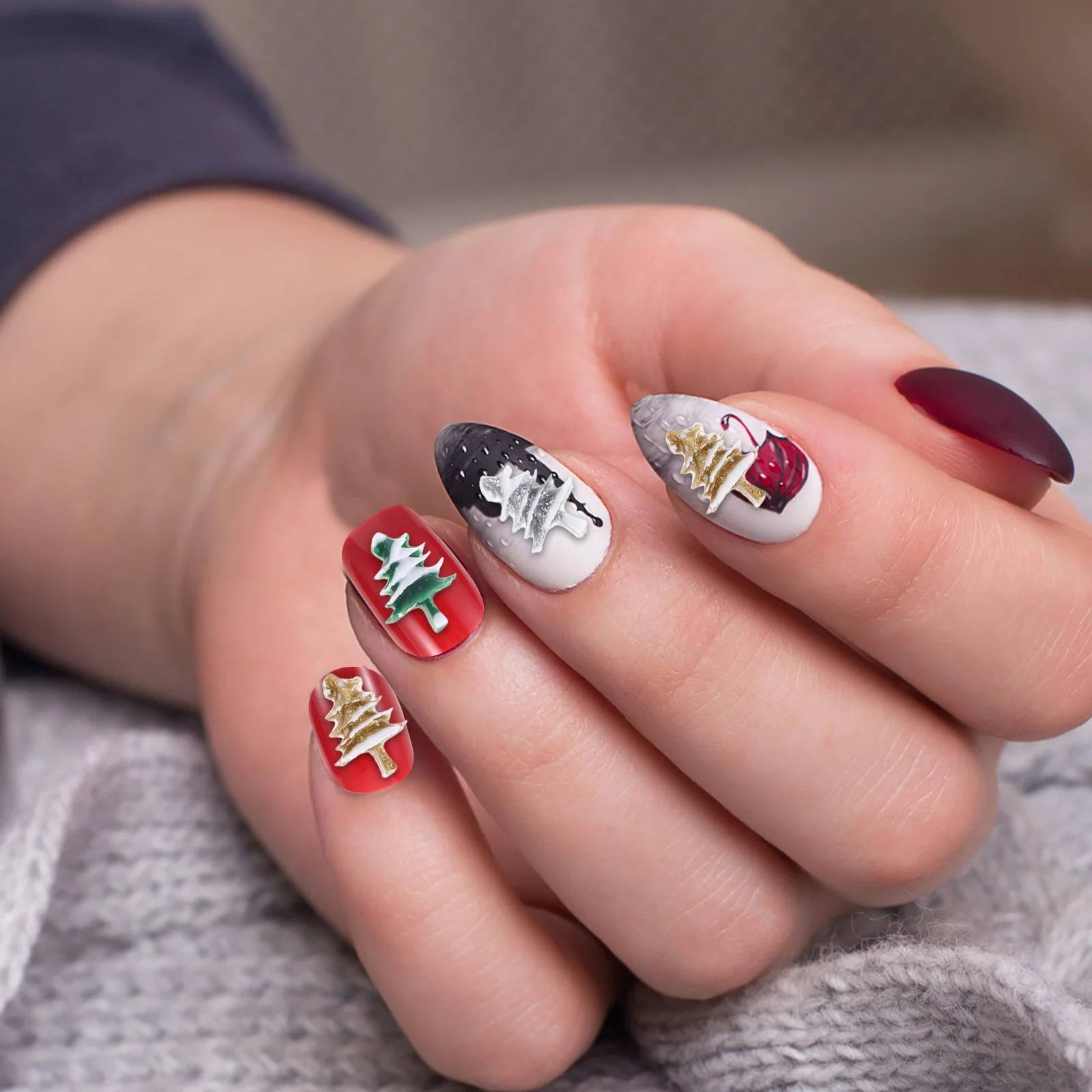 

18pcs 6 Boxes Christmas Charms Resin Tree Shape 3D Holiday Nail Art Supplies Winter Manicure Decor For Women Girls Nail